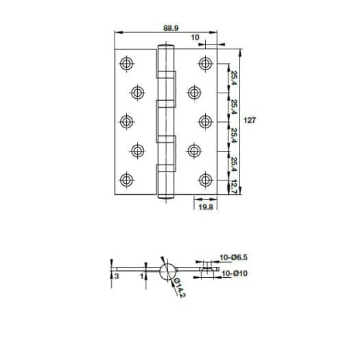 Kích thước của Bản lề lá 2 vòng bi 80Kg Hafele 926.25.104