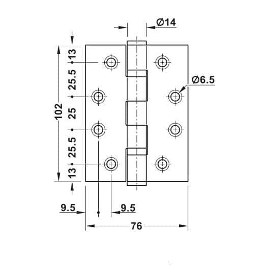 Kích thước của Bản lề lá 2 vòng bi 120Kg chống cháy Hafele 926.98.060 Kích thước của Bản lề lá 2 vòng bi 120Kg chống cháy Hafele 926.98.060