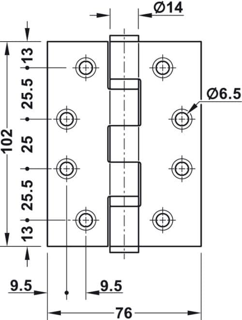 Kích thước của Bản lề lá 2 vòng bi 120Kg Hafele 926.98.063