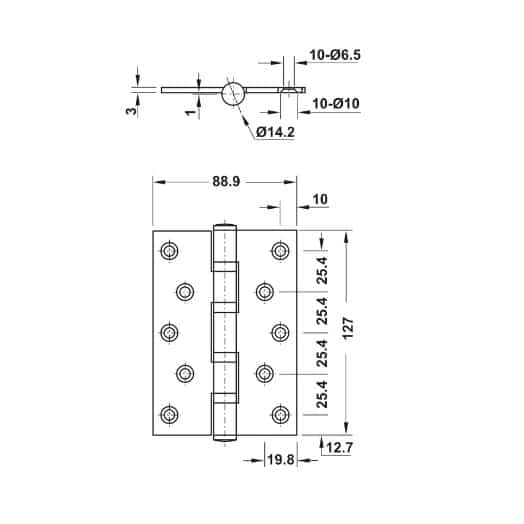 Kích thước của Bản lề lá 2 vòng bi 80Kg Hafele 926.20.121 Kích thước của Bản lề lá 2 vòng bi 80Kg Hafele 926.20.121