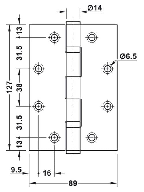 Bản lề lá 2 vòng bi Hafele 926.98.133 3 Kích thước của Bản lề lá 2 vòng bi Hafele 926.98.133