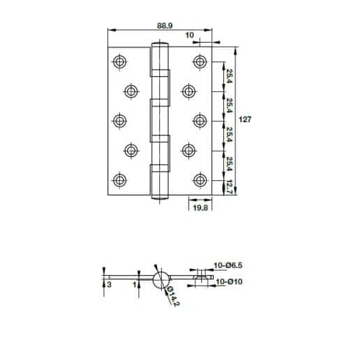Bản lề lá 4 vòng bi 80Kg Hafele 926.25.208 3 Kích thước của Bản lề lá 4 vòng bi 80Kg Hafele 926.25.208