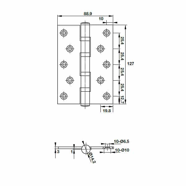 Kích thước của Bản lề lá 4 vòng bi 80Kg Hafele 926.25.208 Kích thước của Bản lề lá 4 vòng bi 80Kg Hafele 926.25.208