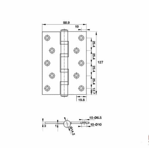 Bản lề lá 4 vòng bi 80Kg Hafele 926.25.505 3 Kích thước của Bản lề lá 4 vòng bi 80Kg Hafele 926.25.505