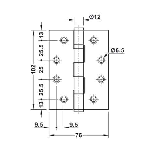 Kích thước của Bản lề lá chống cháy 2 vòng bi 120Kg Hafele 926.98.040