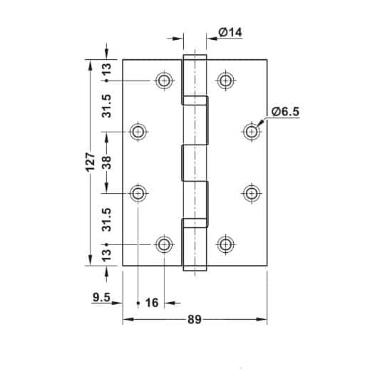 Kích thước của Bản lề lá chống cháy 2 vòng bi 120Kg Hafele 926.98.130 Kích thước của Bản lề lá chống cháy 2 vòng bi 120Kg Hafele 926.98.130