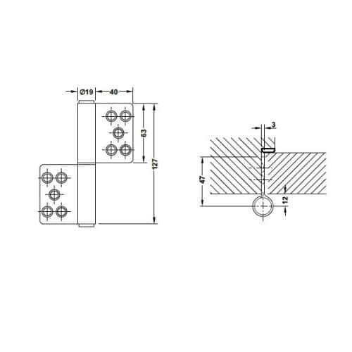 Kích thước của Bản lề nâng hạ 80Kg Hafele 926.13.903