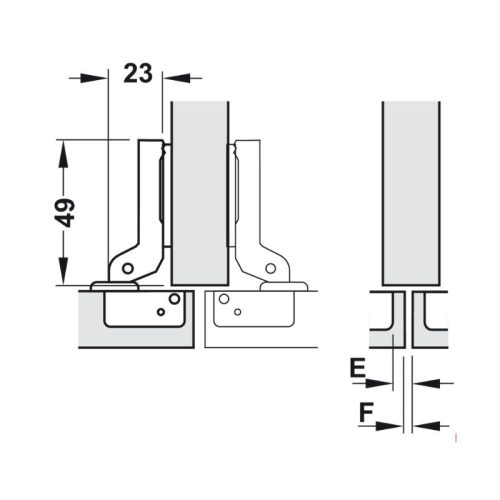 Bản lề trùm nửa metalla mini A 110º Hafele 311.01.071 3 Kích thước bản lề trùm nửa metalla mini A 110º Hafele 311.01.071
