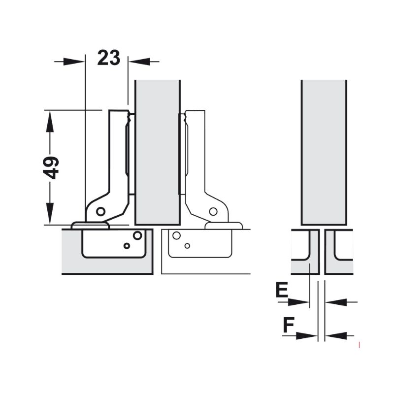 Kích thước bản lề trùm nửa metalla mini A 110º Hafele 311.01.071 Kích thước bản lề trùm nửa metalla mini A 110º Hafele 311.01.071
