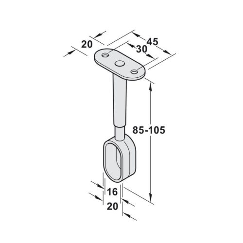 Bas đỡ thanh nhôm móc áo Hafele 802.07.200 2 Kích thước bas đỡ thanh nhôm móc áo Hafele 802.07.200