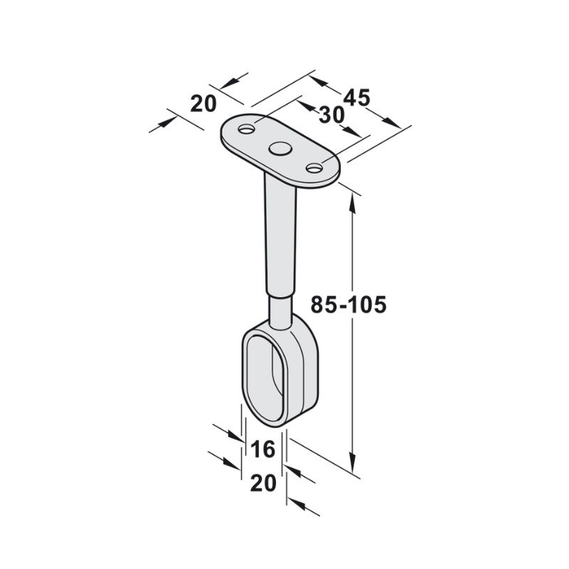 Kích thước bas đỡ thanh nhôm móc áo Hafele 802.07.200 Kích thước bas đỡ thanh nhôm móc áo Hafele 802.07.200