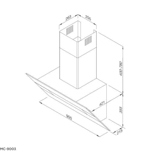 Kích thước máy hút khói khử mùi MALLOCA MC-9003