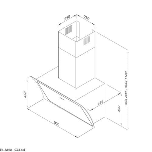 Kích thước máy hút khói khử mùi MALLOCA Plana K3444
