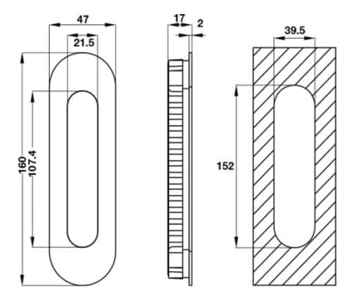 Tay nắm âm Hafele 903.11.950 3 Kích thước của Tay nắm âm Hafele 903.11.950