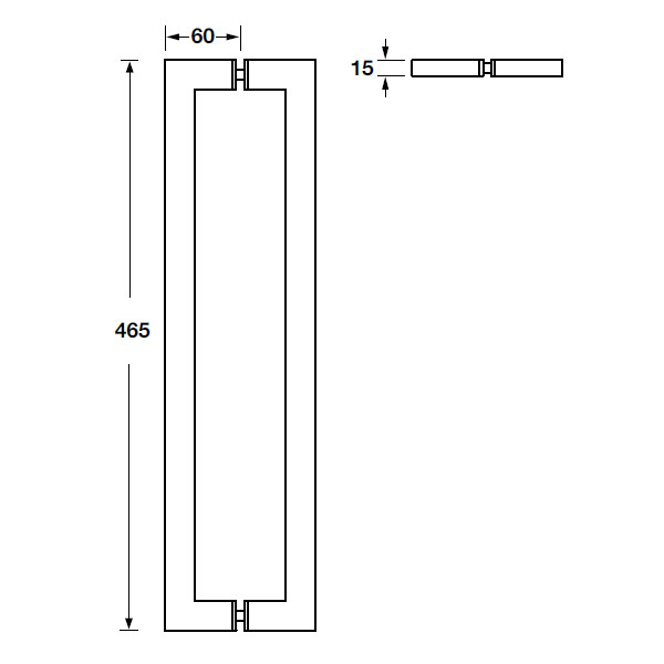 Kích thước của Tay nắm kéo vuông L465mm Hafele 499.68.038 Kích thước của Tay nắm kéo vuông L465mm Hafele 499.68.038