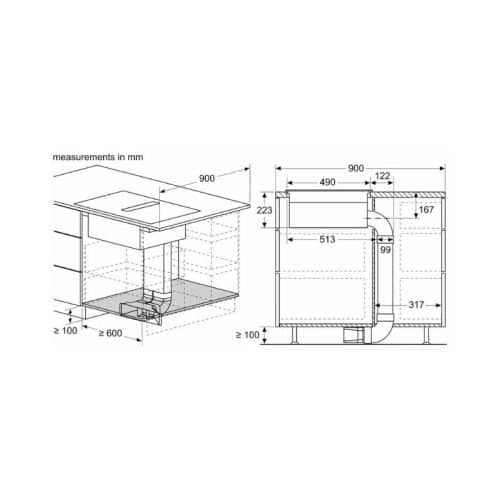 Bếp từ 4 vùng nấu kết hợp hút mùi Bosch PXX875D67E 10 Kích thước lắp bếp từ 4 vùng nấu kết hợp hút mùi Bosch PXX875D67E