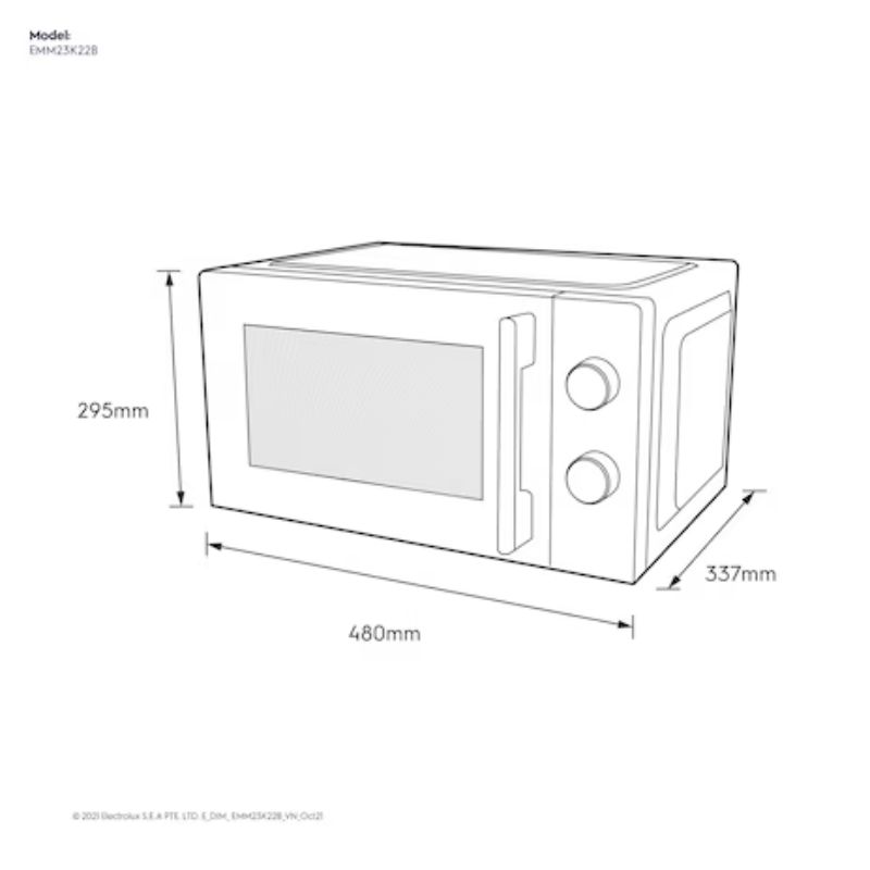 Kích thước lò vi sóng mini 23L Electrolux EMM23K22B Kích thước lò vi sóng mini 23L Electrolux EMM23K22B