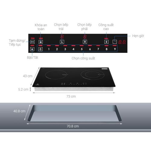 Cấu tạo bếp từ kết hợp hồng ngoại Pramie PRTH-2101 2 vùng nấu lắp âm
