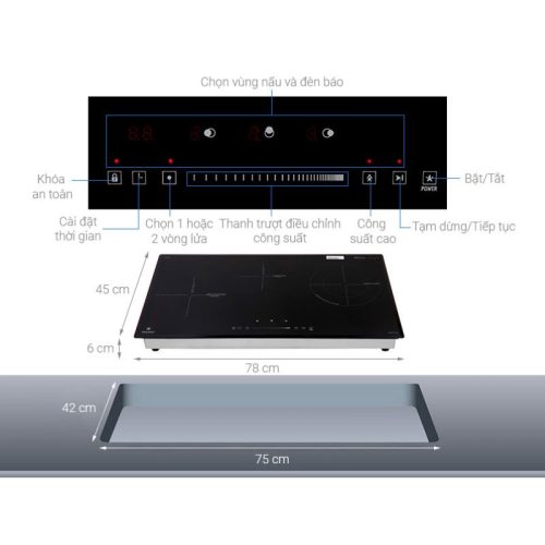 Cấu tạo bếp từ kết hợp hồng ngoại Pramie PRTH-3201 3 vùng nấu lắp âm