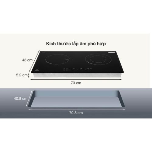 Kích thước bếp từ kết hợp hồng ngoại Pramie PRTH-2101 2 vùng nấu lắp âm