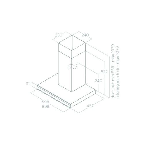 Kích thước máy hút mùi áp tường Elica ADÉLE BLIX/A/90 PRF0167315