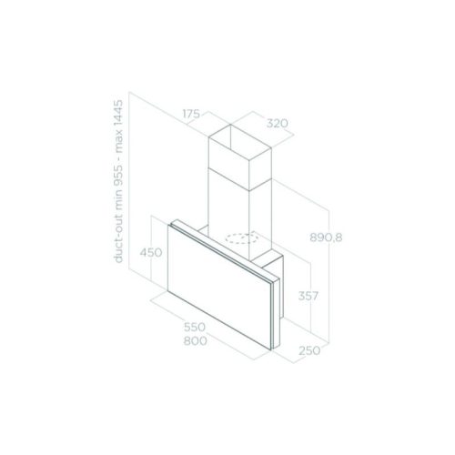 Kích thước máy hút mùi áp tường Elica PLAT WH/F/55 PRF0165707