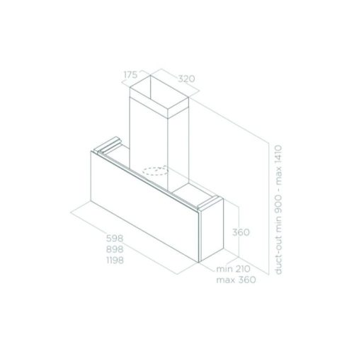 Kích thước máy hút mùi áp tường Elica RULES DEKT/F/120 PRF0163756