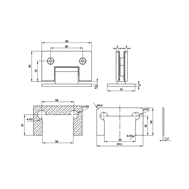 Kích thước bản lề kính-tường Hafele 90 độ Bauma 981.77.945 Kích thước bản lề kính-tường Hafele 90 độ Bauma 981.77.945