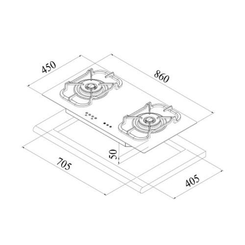 Kích thước bếp ga Dudoff London Gaia 02Z3 (G02-Z3)
