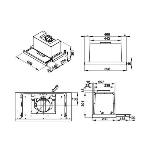 Kích thước máy hút khử mùi âm tủ dạng kéo Hafele HH TG60E 539.81.073