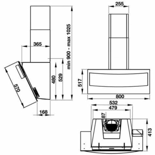 Kích thước máy hút khử mùi gắn tường Hafele HH WVG80B 538.84.218