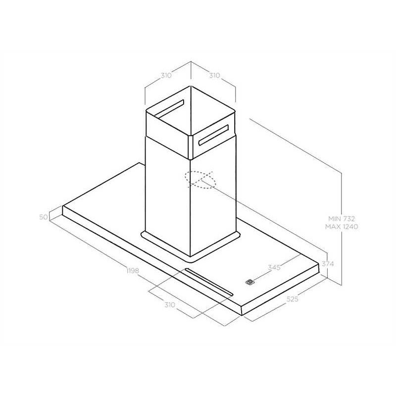 Kích thước máy hút mùi Elica BIO ISLAND WH/A/120X53 ROVERE Kích thước máy hút mùi Elica BIO ISLAND WH/A/120X53 ROVERE