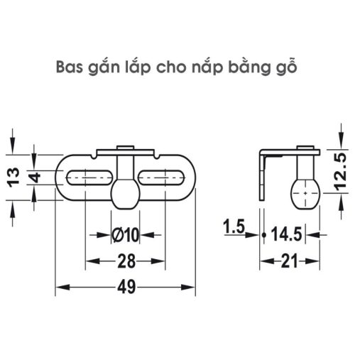 Pittong đẩy cánh tủ 80N Hafele 373.82.907 5 Bas lắp cho nắp gỗ pittong đẩy cánh tủ 80N Hafele 373.82.907