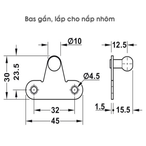 Pittong đẩy cánh tủ 80N Hafele 373.82.907 6 Bas lắp cho nắp nhôm pittong đẩy cánh tủ 80N Hafele 373.82.907