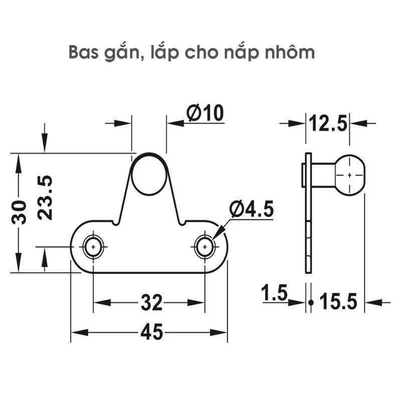 Bas lắp cho nắp nhôm pittong đẩy cánh tủ 80N Hafele 373.82.907 Bas lắp cho nắp nhôm pittong đẩy cánh tủ 80N Hafele 373.82.907