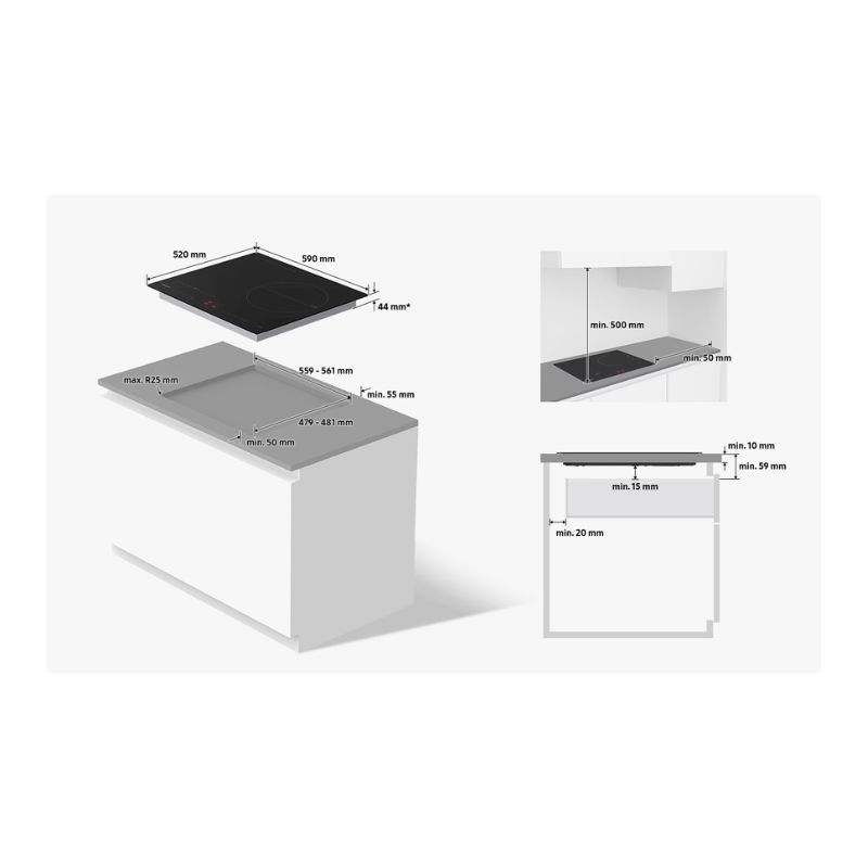 Thiết kế của bếp từ 3 vùng nấu Samsung NZ63B5046FK/SV lắp âm Thiết kế của bếp từ 3 vùng nấu Samsung NZ63B5046FK/SV lắp âm