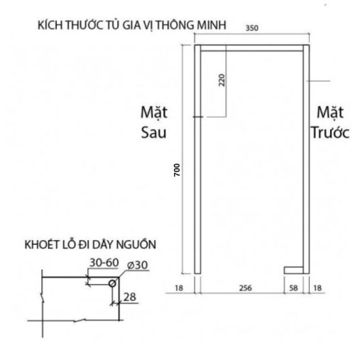 Giá gia vị điện Eurogold EMS3070 3 Kích thước Giá gia vị điện Eurogold EMS3070