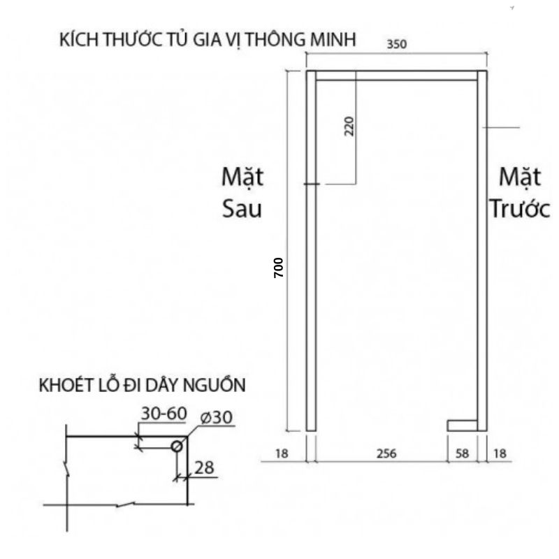 Kích thước Giá gia vị điện Eurogold EMS3070 Kích thước Giá gia vị điện Eurogold EMS3070