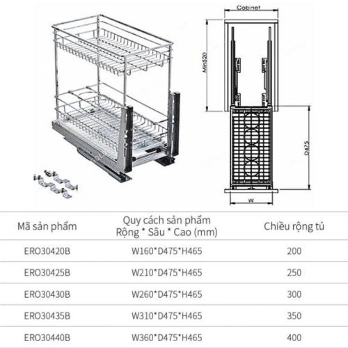 Kích thước Giá gia vị Eurogold ERO30425B