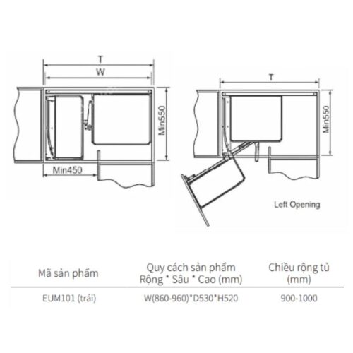 Giá góc liên hoàn Eurogold EUM101 3 Kích thước Giá góc liên hoàn Eurogold EUM101