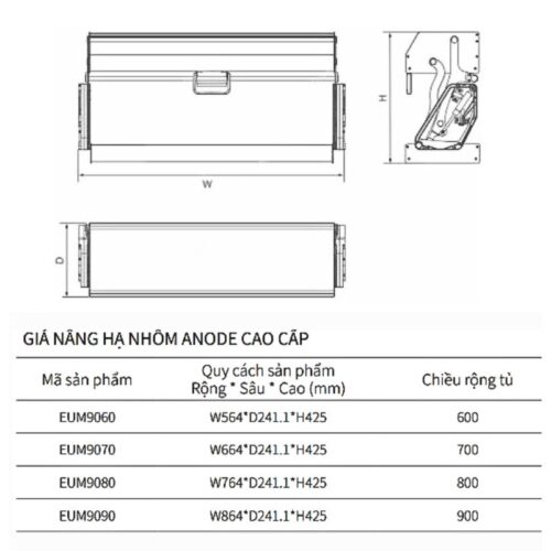 Kích thước giá nâng hạ Eurogold EUM9090