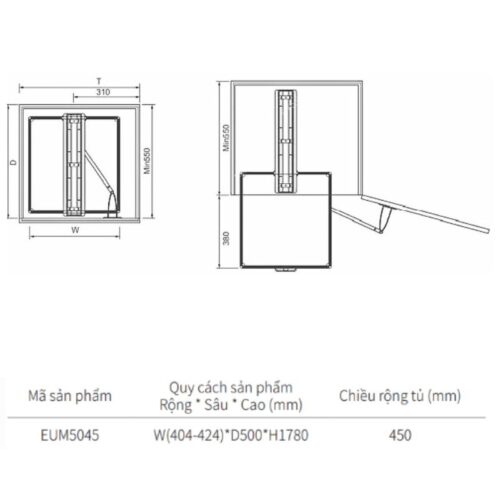 Tủ kho 5 tầng âm tủ Eurogold EUM5045 3 Kích thước tủ kho 5 tầng âm tủ Eurogold EUM5045