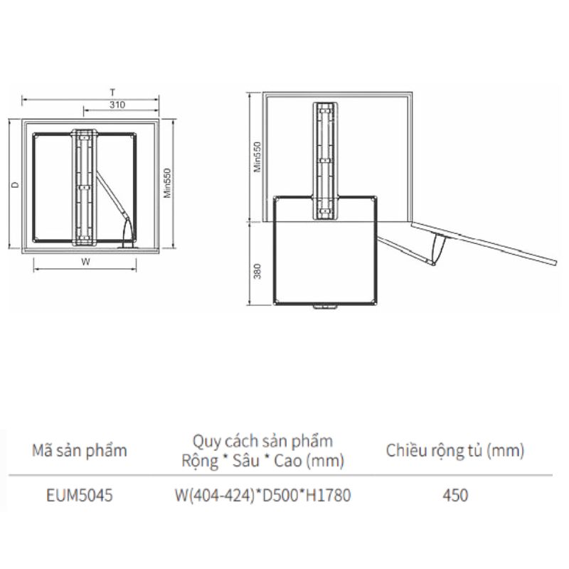 Kích thước tủ kho 5 tầng âm tủ Eurogold EUM5045 Kích thước tủ kho 5 tầng âm tủ Eurogold EUM5045