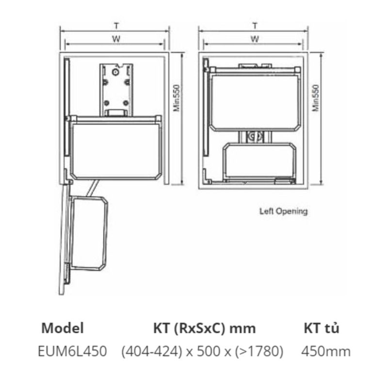 Kích thước tủ kho 6 tầng cánh mở Eurogold EUM6L450 Kích thước tủ kho 6 tầng cánh mở Eurogold EUM6L450