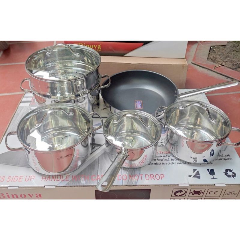 Ảnh thực tế bộ nồi chảo Binova BL-3004 Ảnh thực tế bộ nồi chảo Binova BL-3004