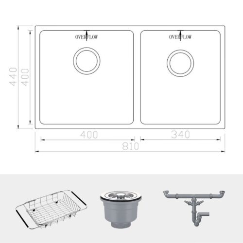 Chi tiết chậu rửa bát inox 2 hố Konox Cube 8144DU