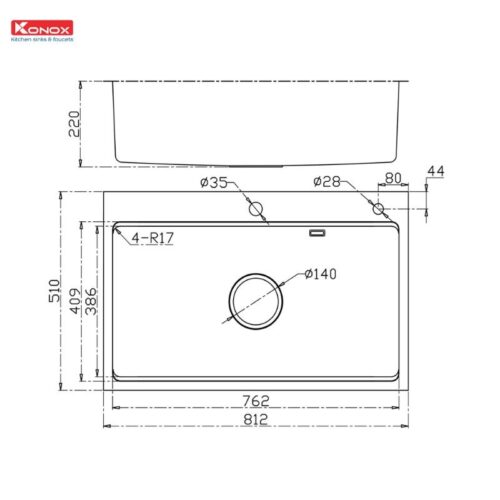 Chậu rửa bát chống xước Konox Top Mount Sink KN8151TS Dekor Basic 4 Kích thước chậu rửa bát chống xước Konox Top Mount Sink KN8151TS Dekor Basic