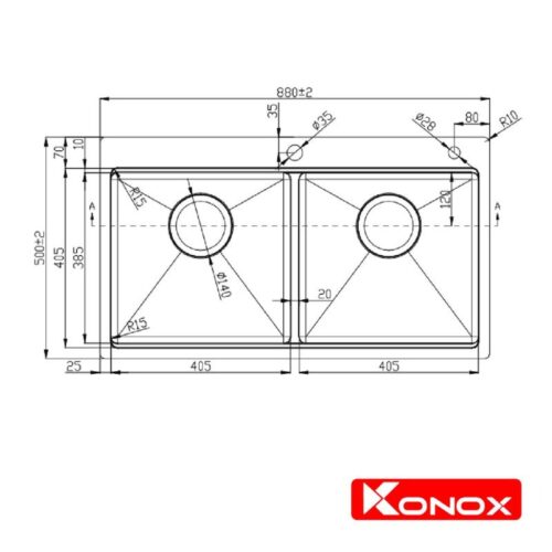 Chậu rửa bát Konox Workstation Sink – Topmount Sink KN8850TD 5 Kích thước chậu rửa bát Konox Workstation Sink – Topmount Sink KN8850TD