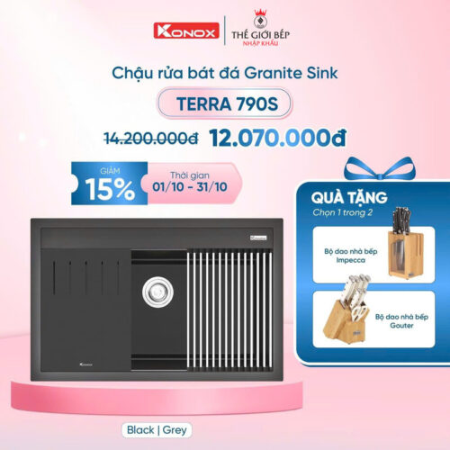 Khuyến mãi chậu rửa bát đá 1 hố Konox Terra 790S