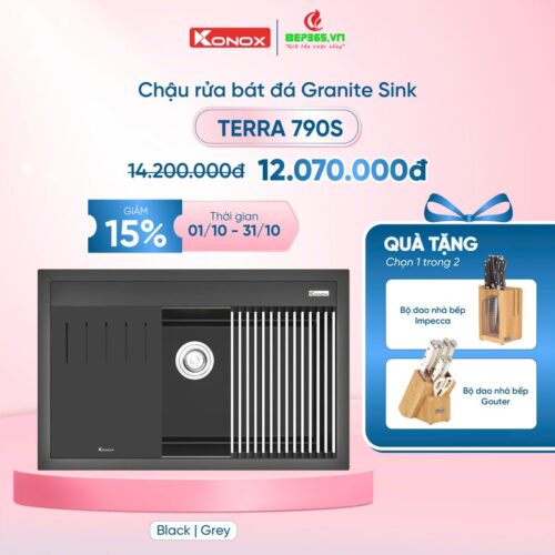 Km chậu rửa bát đá 1 hố Konox Terra 790S Grey